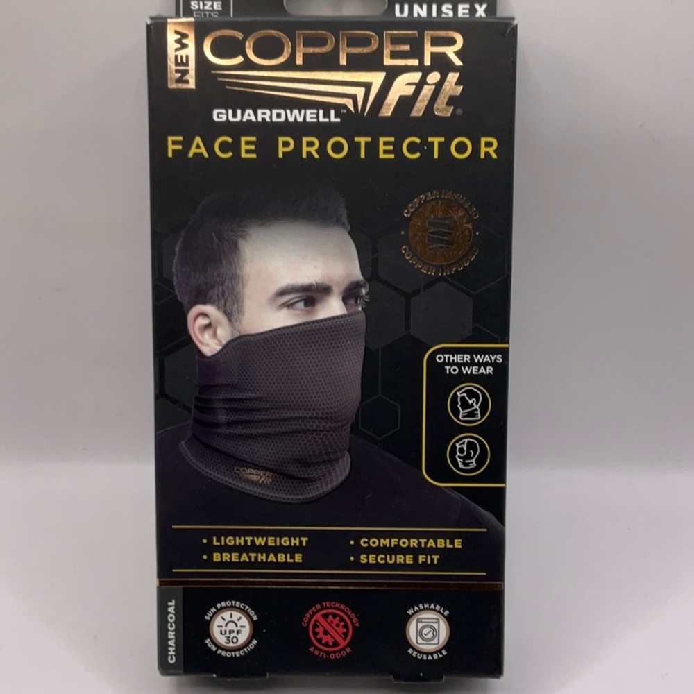 Copper Fit Guardwell Face Protector Mask Adult Charcoal Gray/Black UV30 NEW NIB